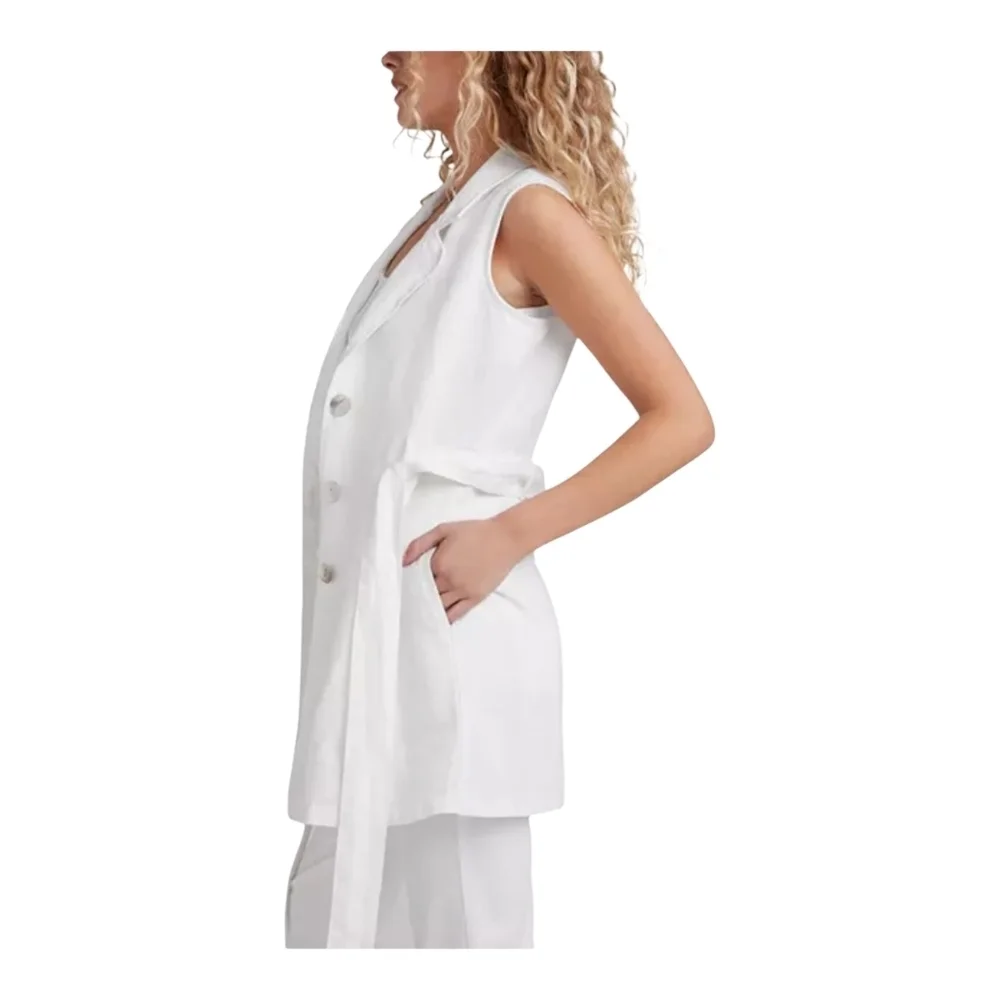 Bella Dahl White Sleeveless Linen Mini Dress / Blazer Dress Sz Medium - Picture 8 of 13